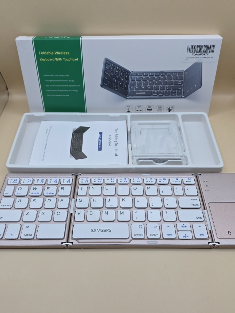 New- Samsers Foldable Bluetooth Keyboard with Touchpad Rose Gold